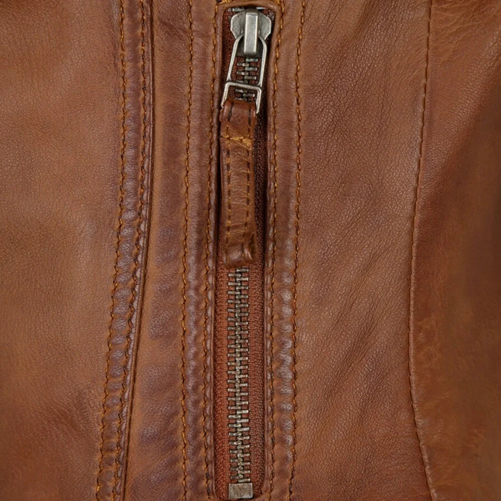 Genuine Biker Brown Cognac Leather Jacket Womens