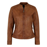 Genuine Biker Brown Cognac Leather Jacket Womens