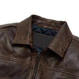 Maverick Vintage Brown Leather Bomber Jacket with Detachable Sherpa Collar Deatiled view