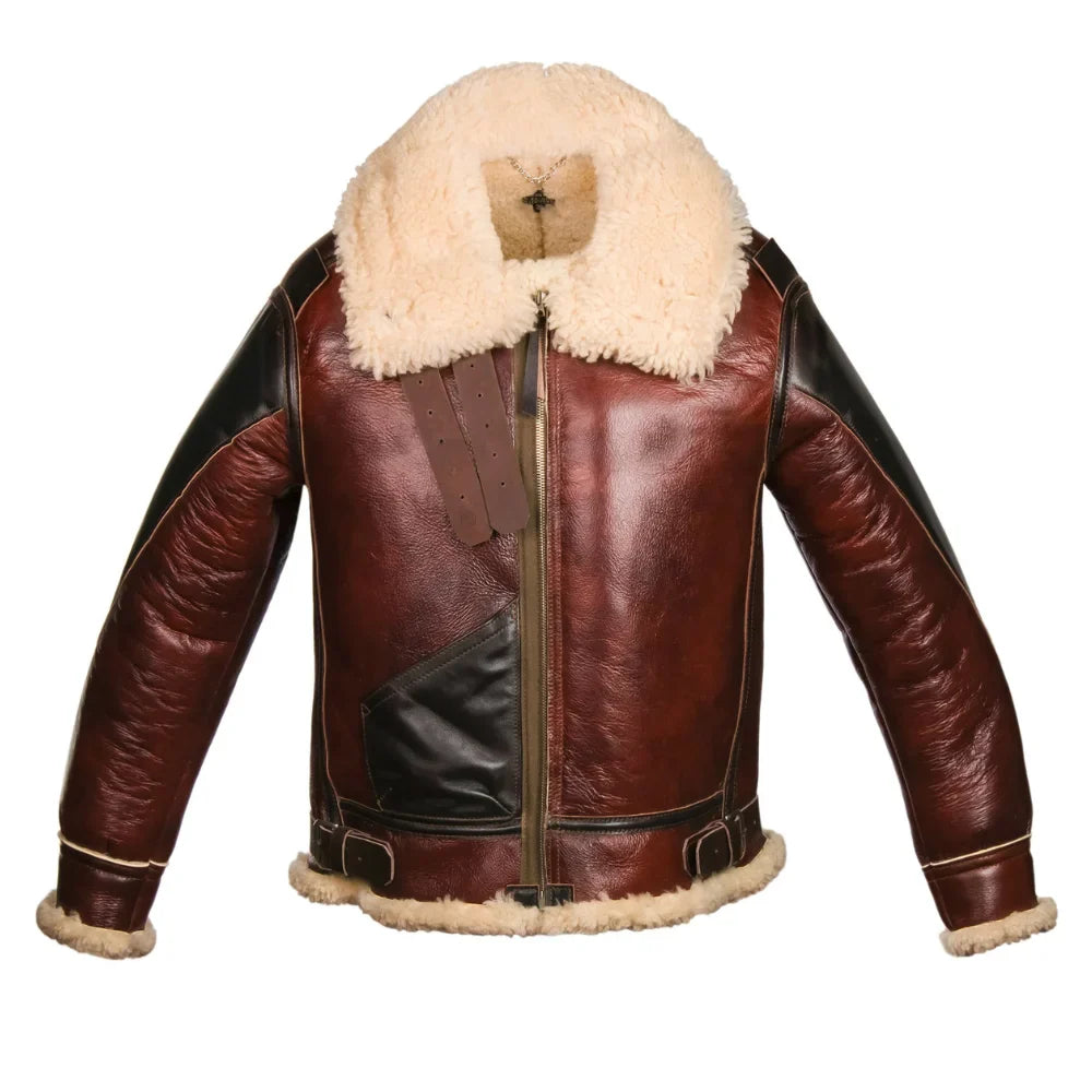 Mens USAAF Type B-3 Bomber Aviator Pilot Sheep Leather Flight Jacket