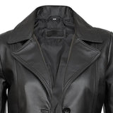 Close Up of Real Lambskin Notch Lapel Ladies Black Leather Blazer