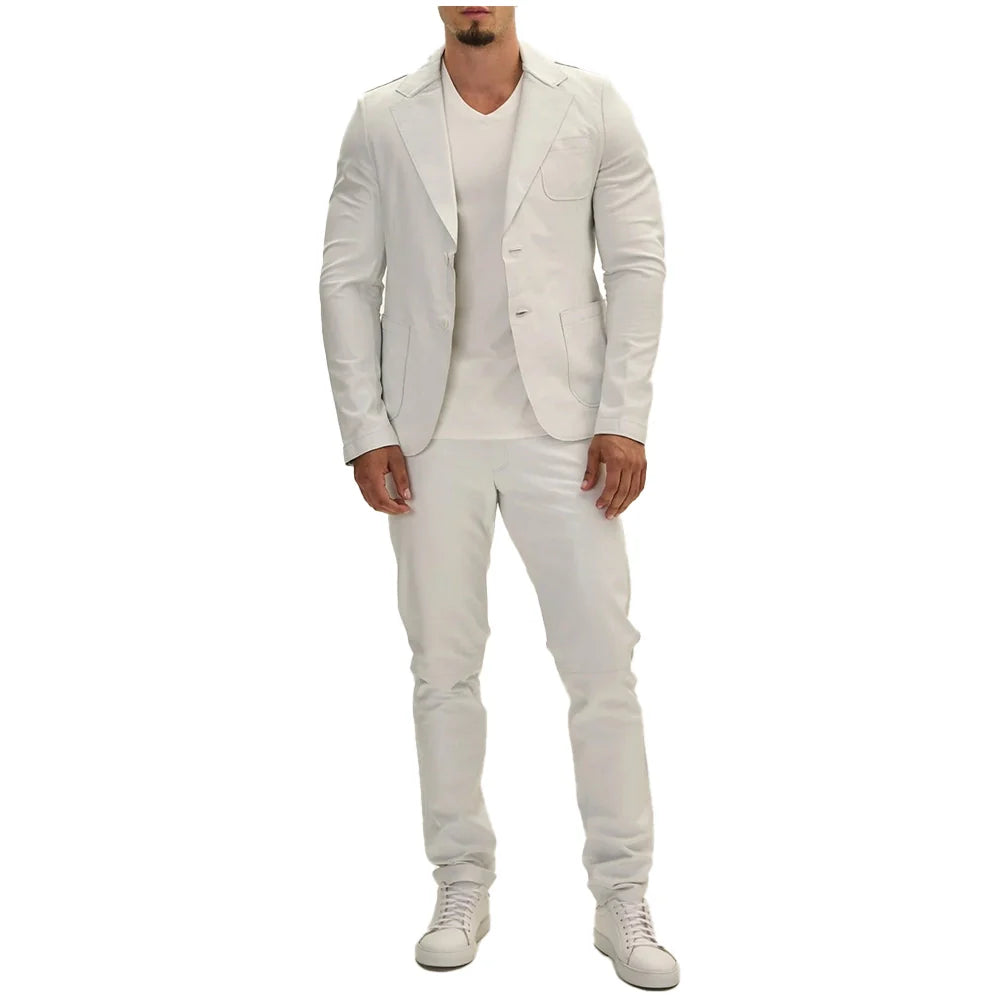 Classis Two Button Lambskin White Leather Blazer Mens