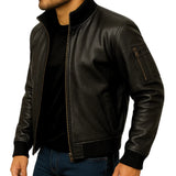 Men's Black Cowhide Leather Bomber Jacket