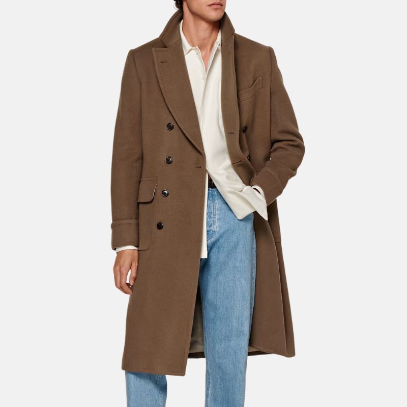 Dark Brown Double Breasted Wool Coat Mens