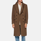 Dark Brown Double Breasted Trench Wool Coat Mens