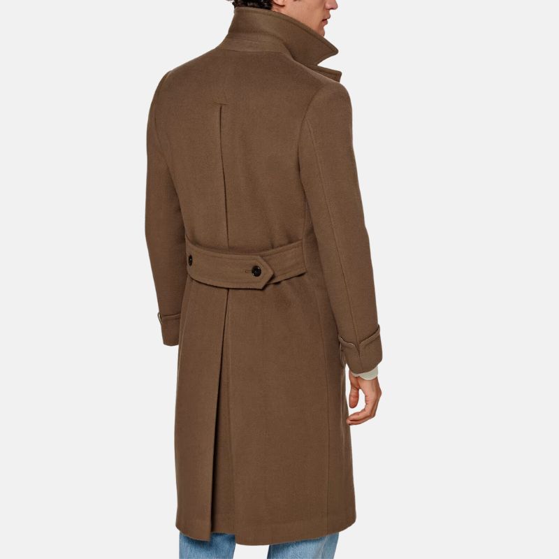Brown Double Breasted Trench Wool Coat Mens