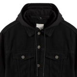 Black Hooded Denim Jacket Mens - Close Up