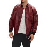 Bomber Red Lambskin Leather Jacket Mens