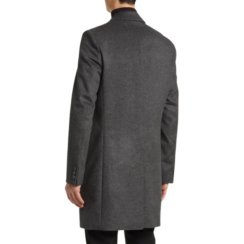 Grey Single Breasted Wool Overcoat Mens