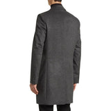 Grey Single Breasted Wool Overcoat Mens