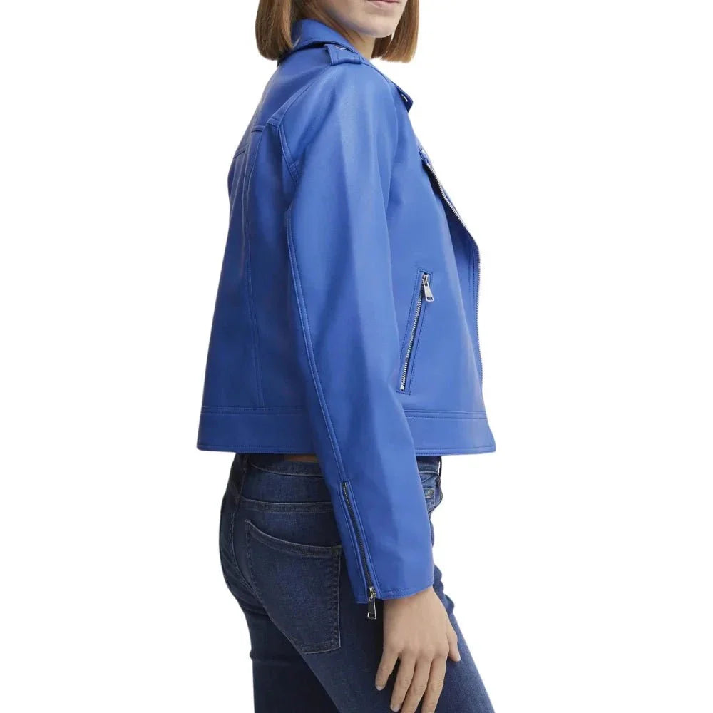 Ladies Real Light Blue Moto Jacket