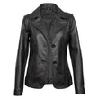 Real Lambskin Notch Lapel Ladies Black Leather Blazer