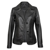 Real Lambskin Notch Lapel Ladies Black Leather Blazer