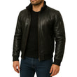Men's Black Cowhide Leather Bomber Jacket