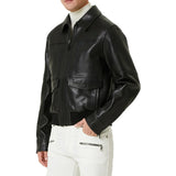 Men's Black Flight Pilot A2 Aviator Leather Jacket - Side View