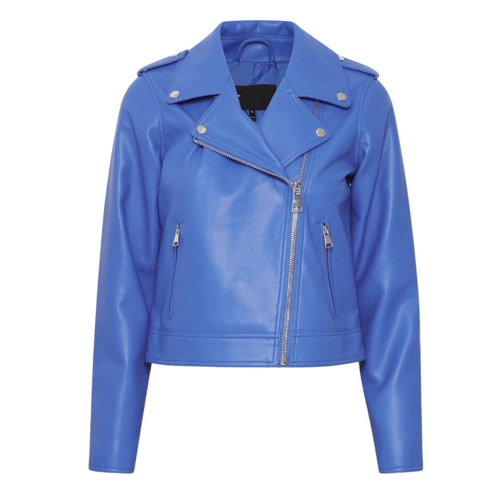 Ladies Lambskin Light Blue Moto Jacket