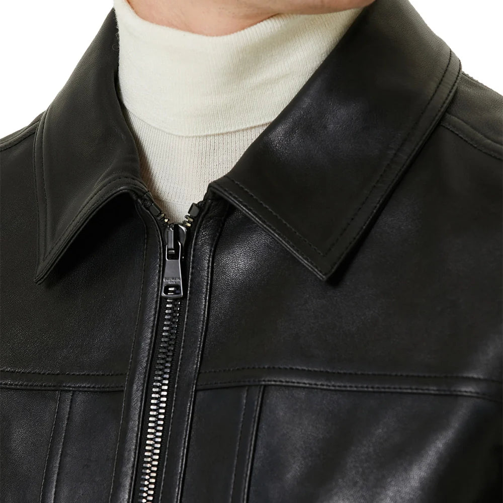 Men's Black Flight Pilot A2 Aviator Leather Jacket - Close Up