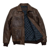 Maverick Vintage Brown Leather Bomber Jacket with Detachable Sherpa Collar - Inner