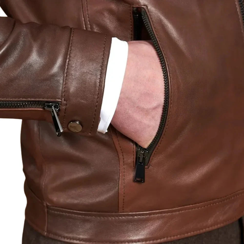 Men’s Real Lambskin Chocolate Brown Biker Leather Jacket