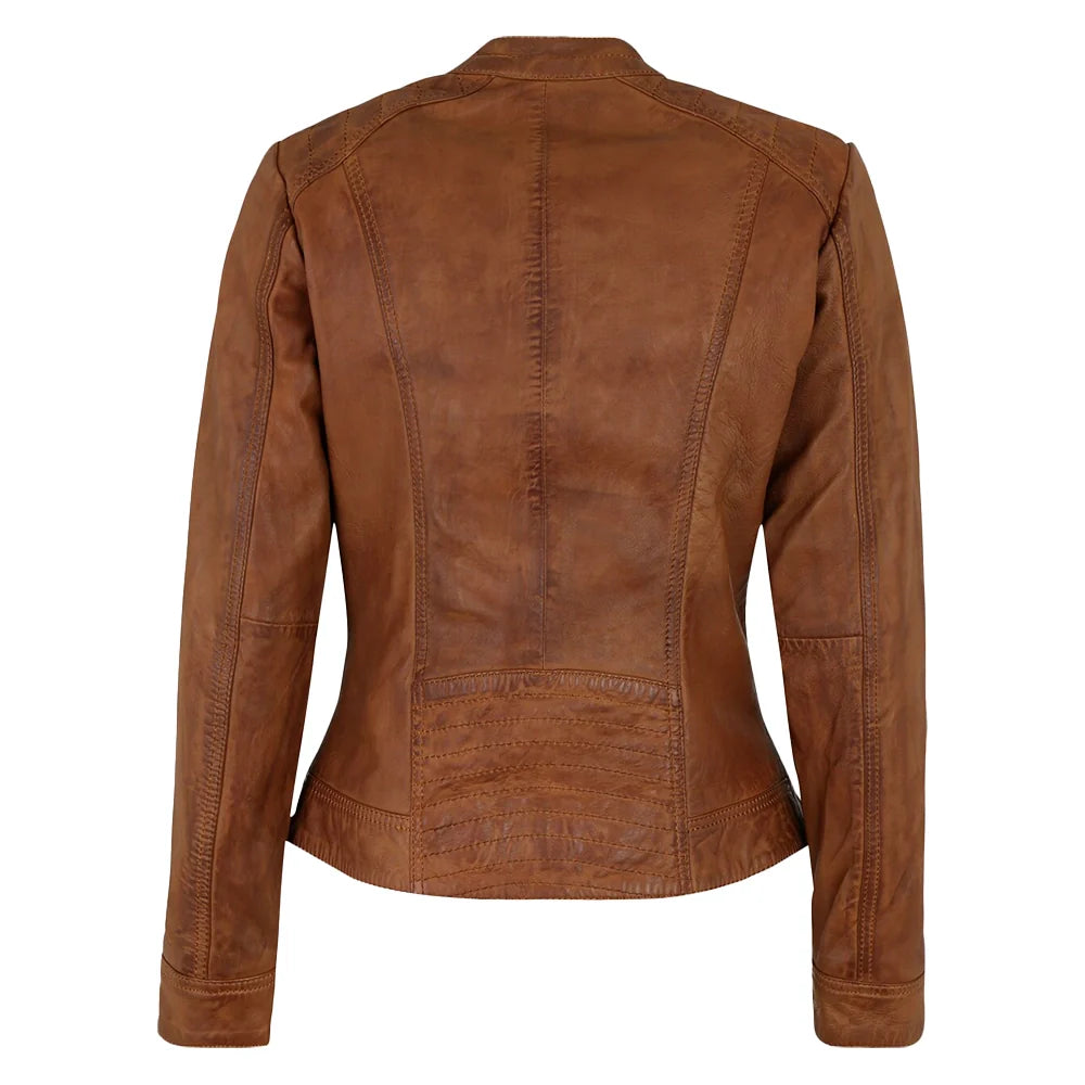 Genuine Biker Brown Cognac Leather Jacket Womens