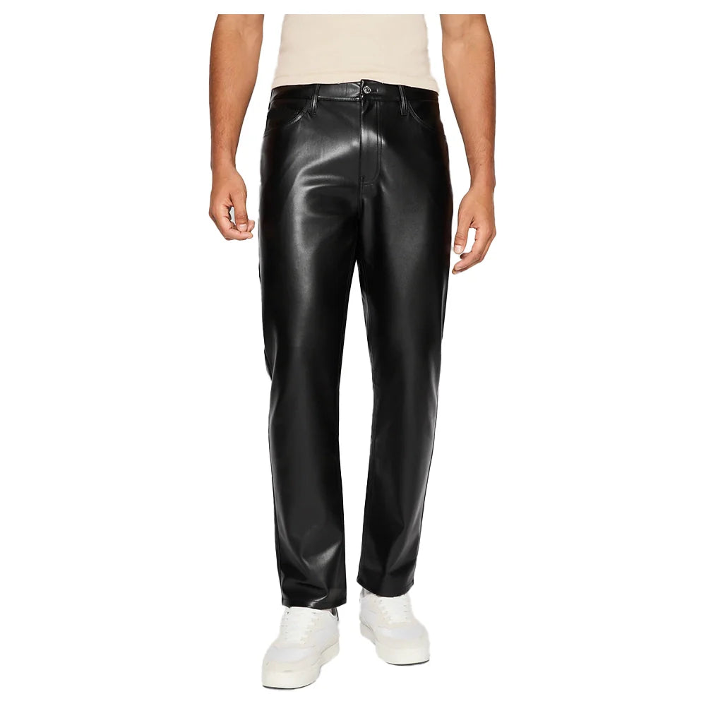 Straight Fit Black Leather Pants Mens