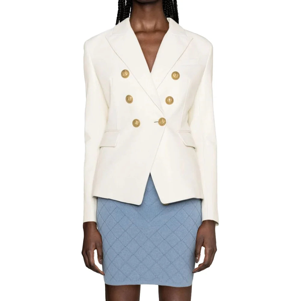 Kim Gold Button Womens Double Breasted Leather Blazer