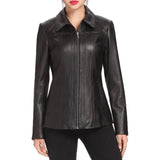 Womens Black Long Leather Coat