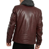 Men's Maroon Bomber Hooded Leather Jacket