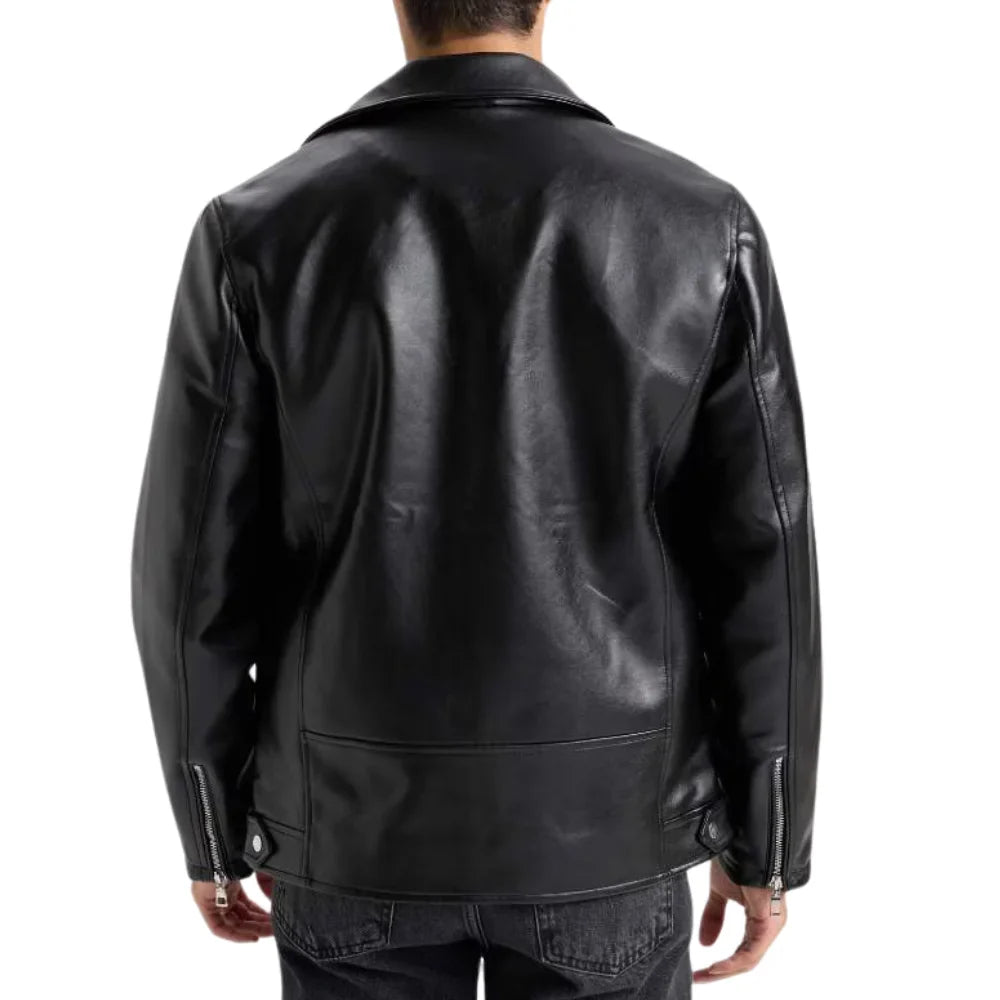 American Polo Collar Black Men Biker Jacket