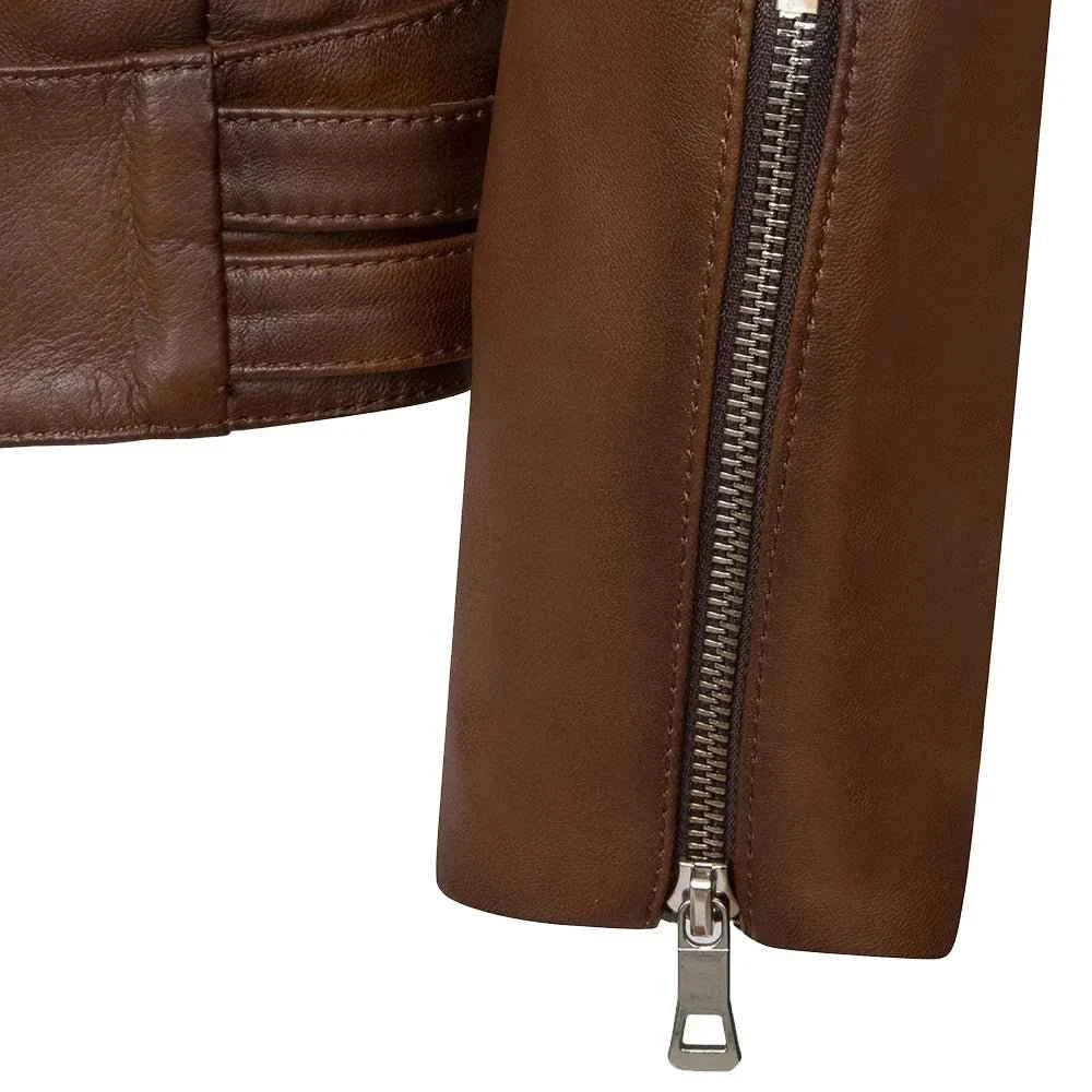 David Brown Mens Quilted Cafe Racer Leather Jacket Mens