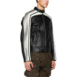 Men's Black and White Leather jacket with Grey Detailing