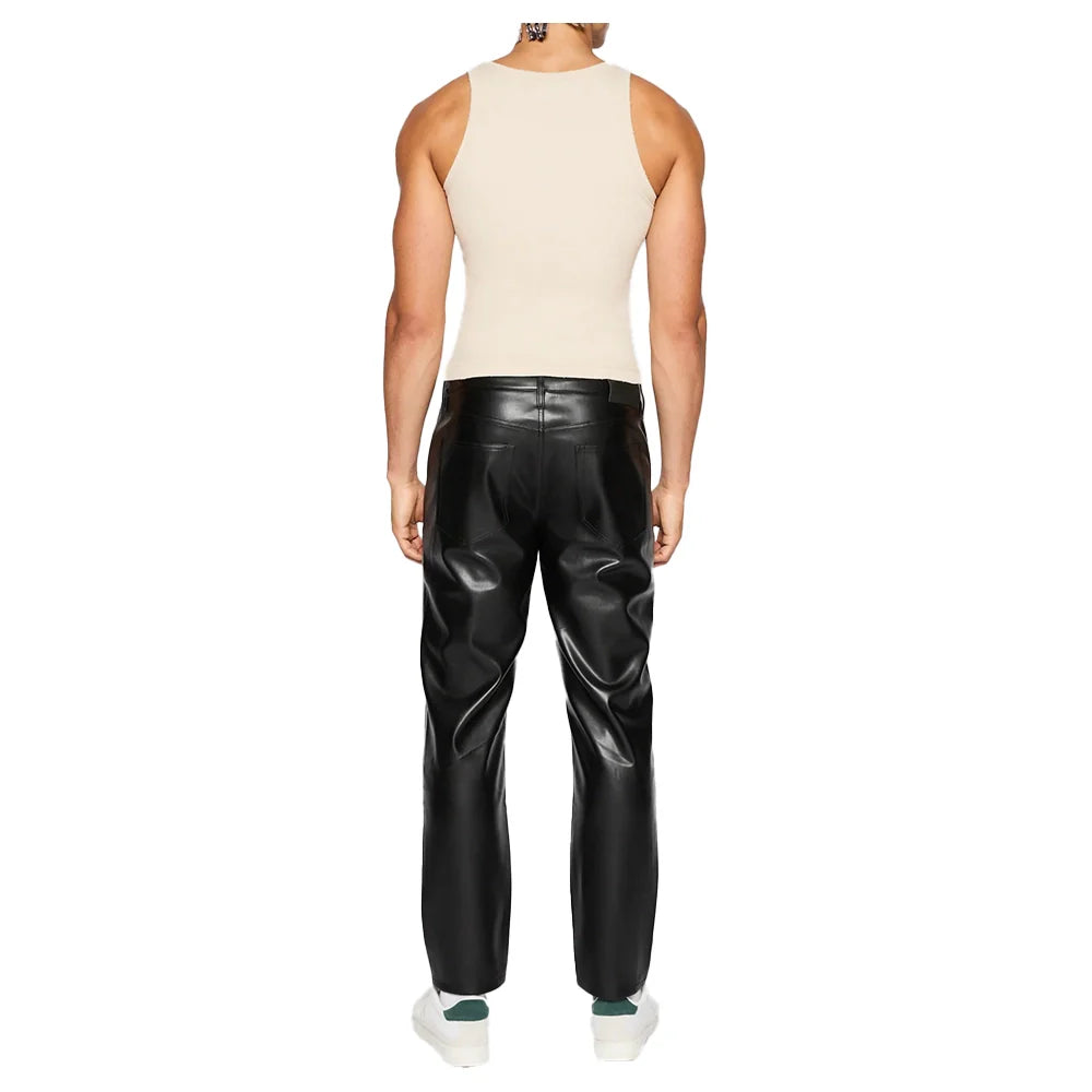 Straight Fit Black Leather Pants Mens