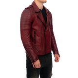 Mens Slim Fit Double Zip Brando Leather Biker Jacket