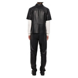 Lightweight Half Sleeves Black Leather Mens Shirt Jaket