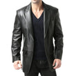 Men's Two Button Real Lambskin Black Leather Blazer