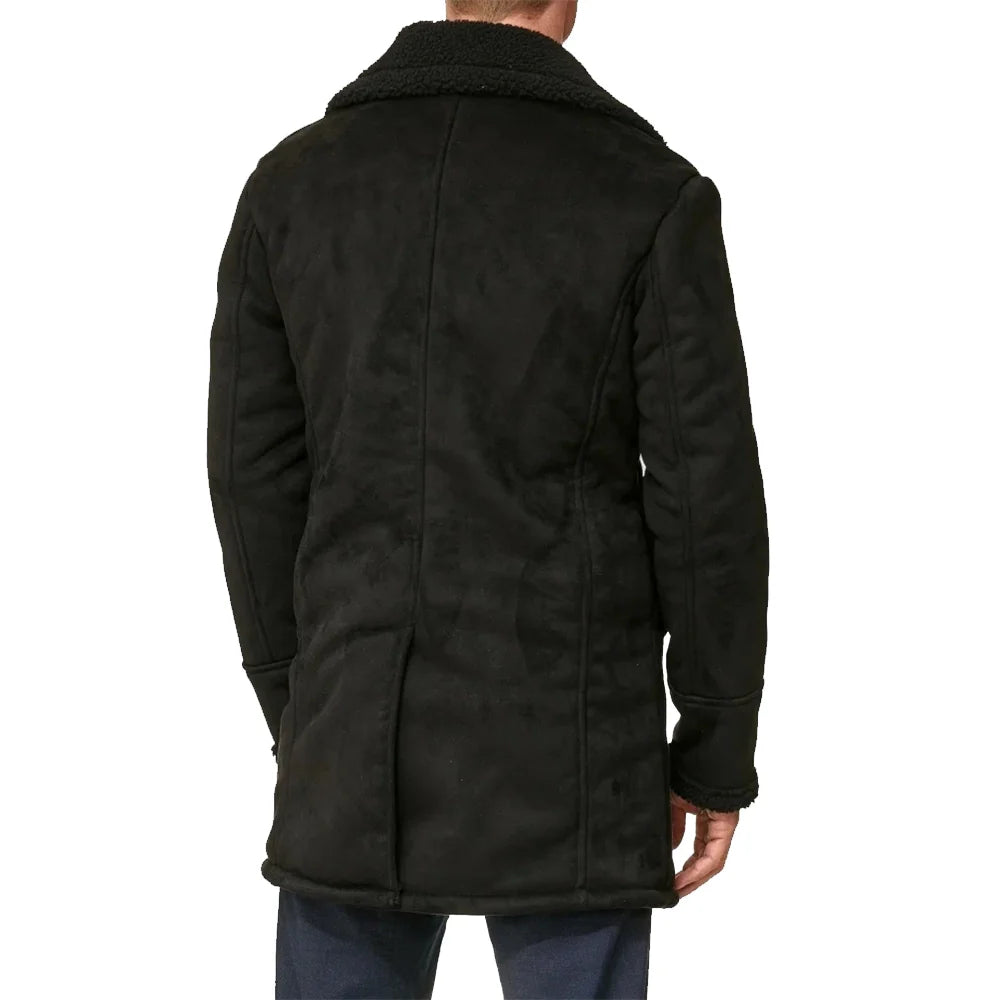 Double Breasted Sherpa Winter Coat Men Black