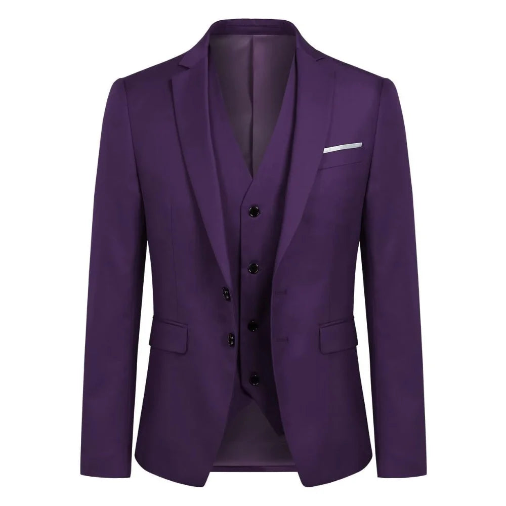 Slim fit Purple Men’s Three Piece Suit with Notch Lapel