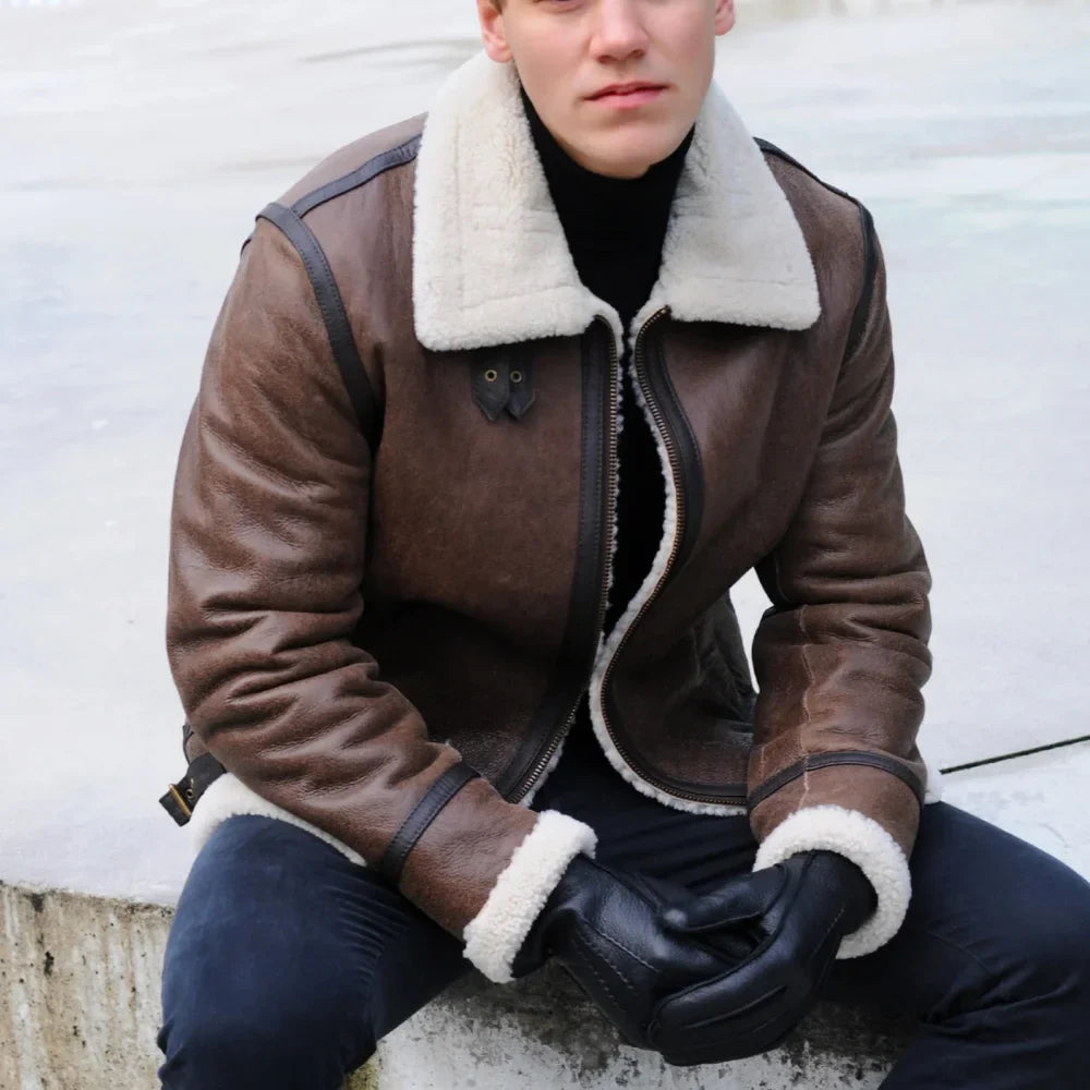 Berlin Brown Shearling Bomber Leather Jacket