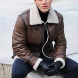 Berlin Brown Shearling Bomber Leather Jacket