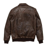 Maverick Vintage Brown Leather Bomber Jacket with Detachable Sherpa Collar - Back View