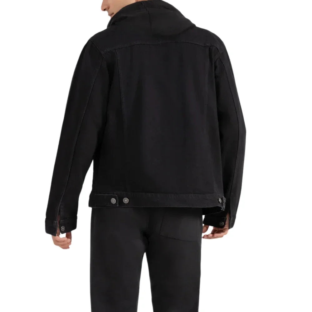 Hooded Black Denim Jacket Mens
