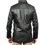 Victor Black Mens 3/4 Length Lambskin Leather Car Coat