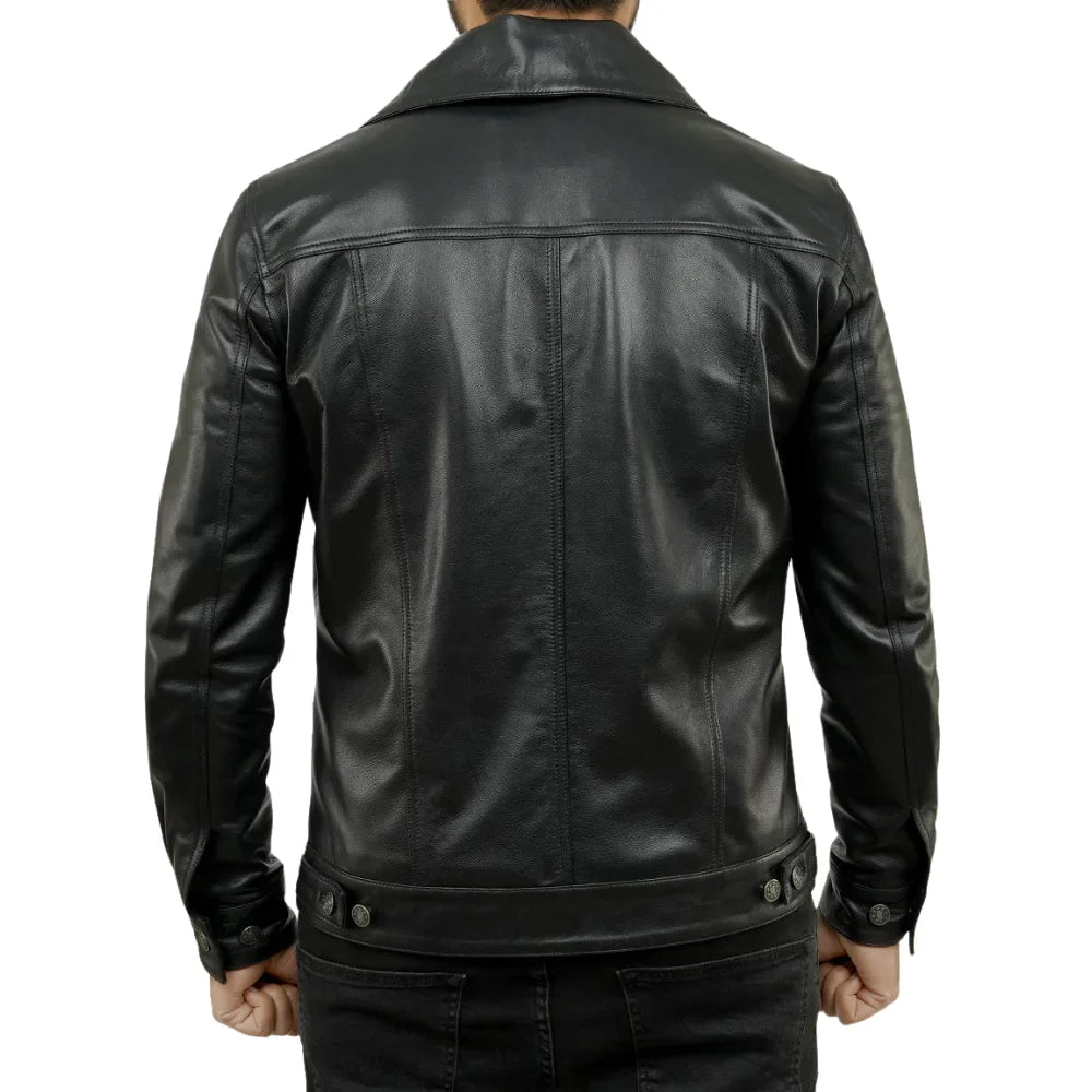 Holland Black Real Leather Trucker Jacket Mens