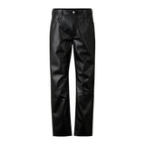 Straight Fit Black Leather Pants Mens