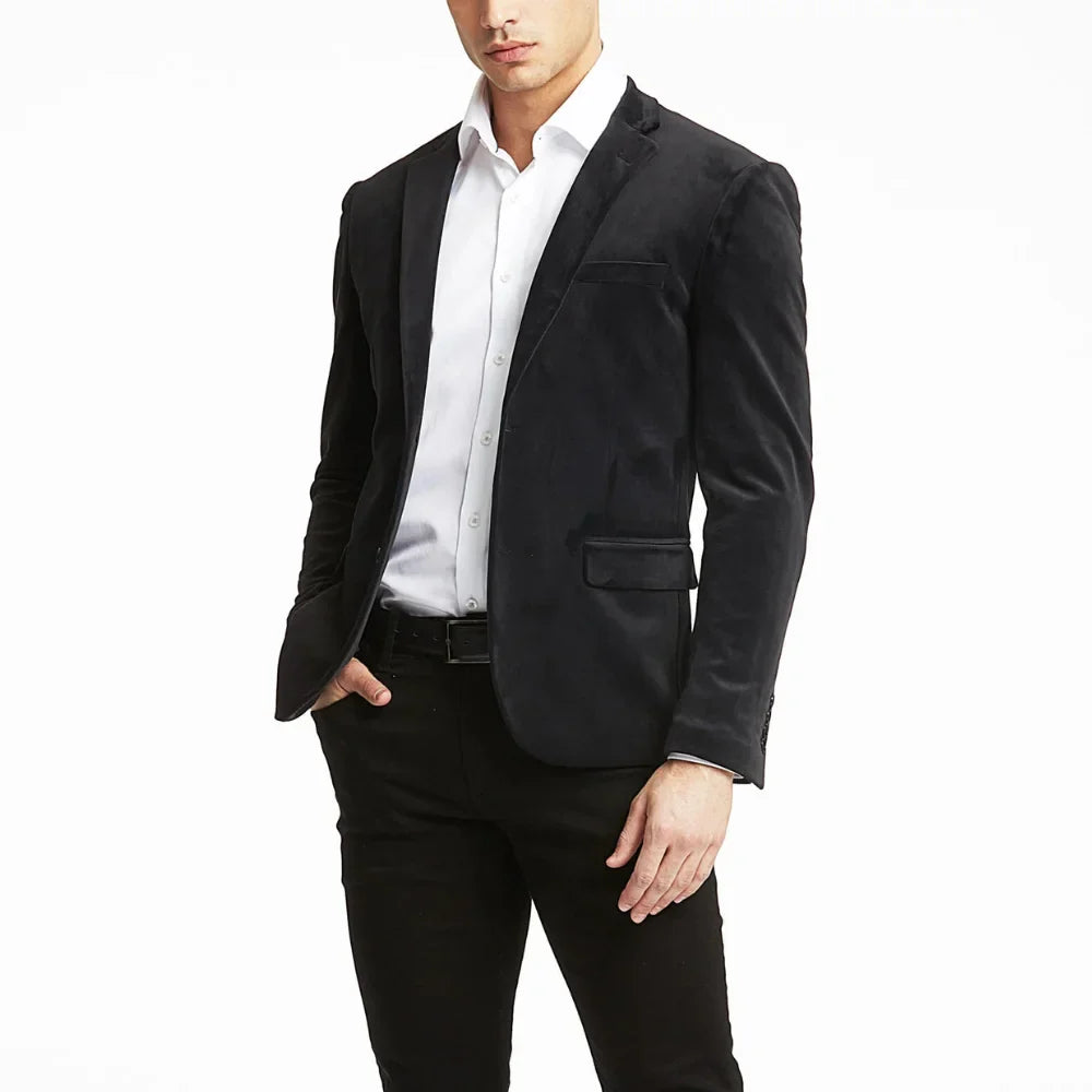 Men's Modern Fit Suede Sport Coat Blazer Black