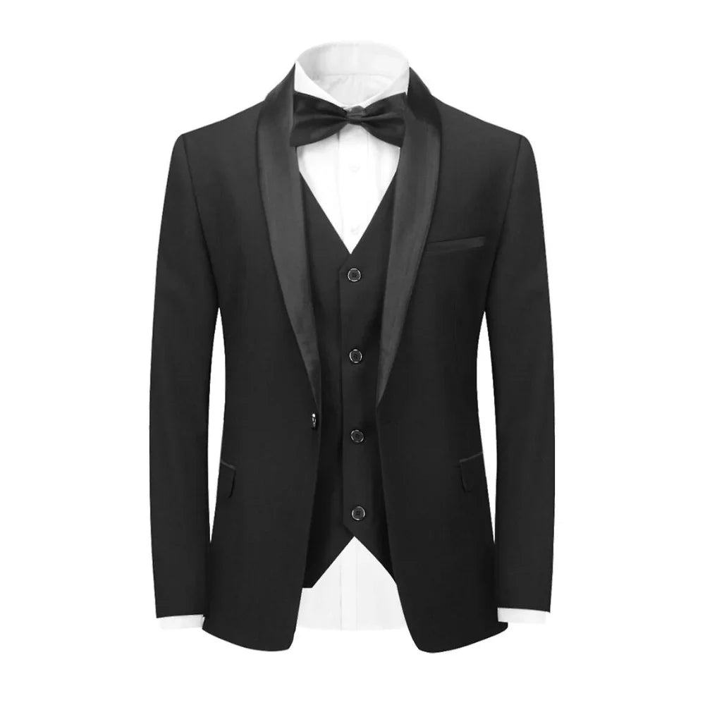 Men's Black 3 Piece Shawl Lapel Slim Fit Tuxedo