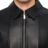 Close Up of ​Lightweight Half Sleeves Black Leather Mens Shirt