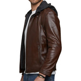Men's Real Leather Jacket with Hood