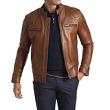 David Brown Mens Quilted Cafe Racer Leather Jacket Mens