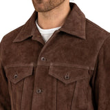 James  Men's Shirt Collar Dark Brown Suede Leather Jacket